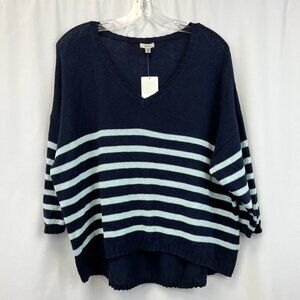 Ecote Womens Pullover Sweater Multicolor Striped 3/4 Sleeve V Neck M New